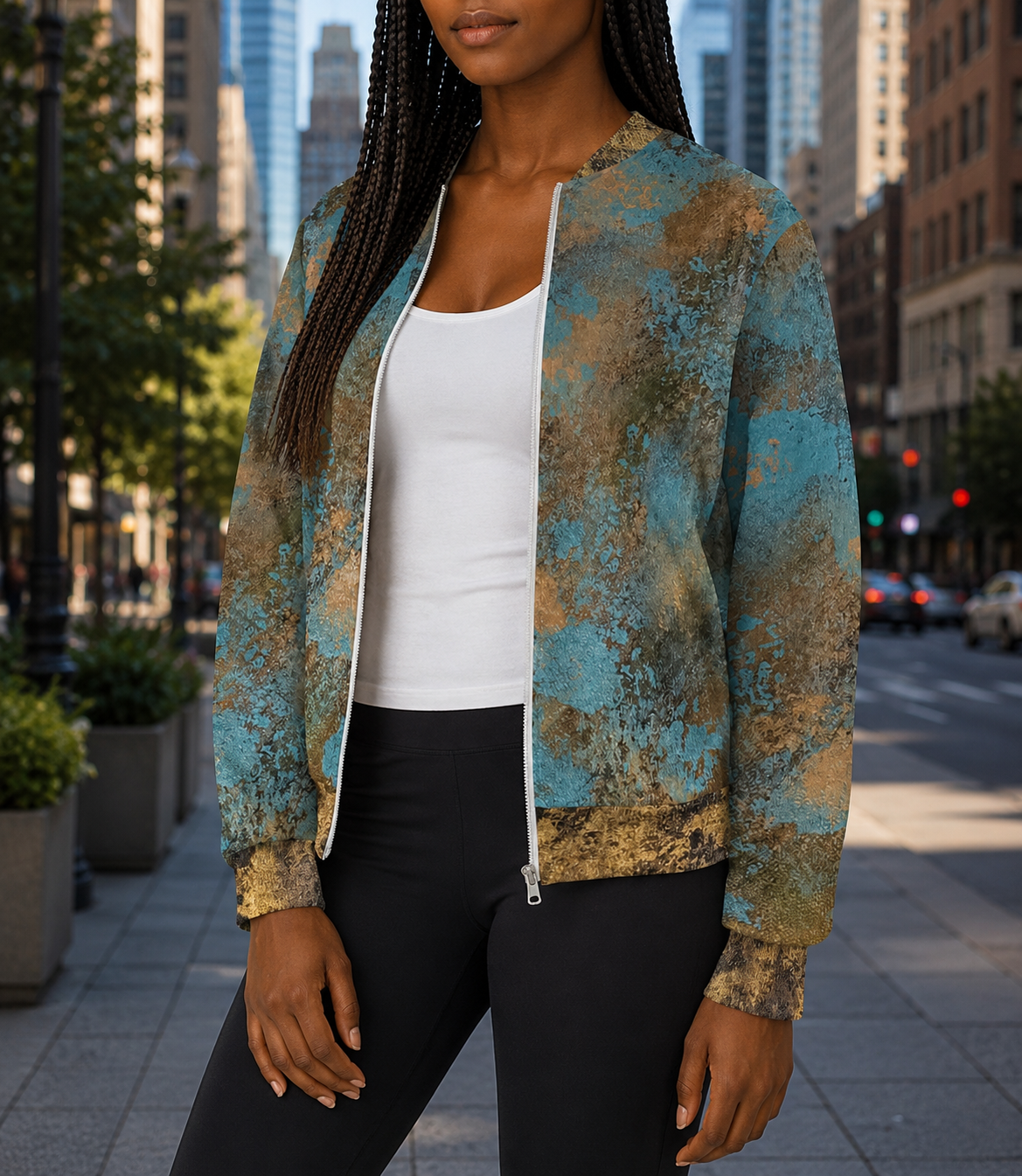 Golden Authenticity: Women's Bomber Jacket - Long