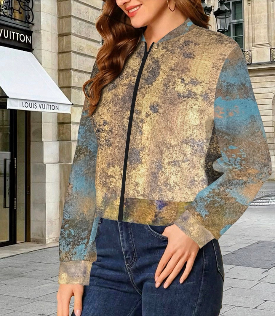 Golden Authenticity: Women's Bomber Jacket - Short