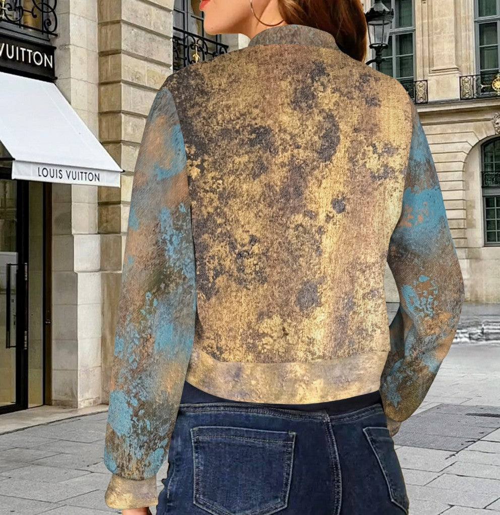 Golden Authenticity: Women's Bomber Jacket - Short