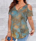 Golden Authenticity: Women's V-Neck Cold Shoulder T-Shirts