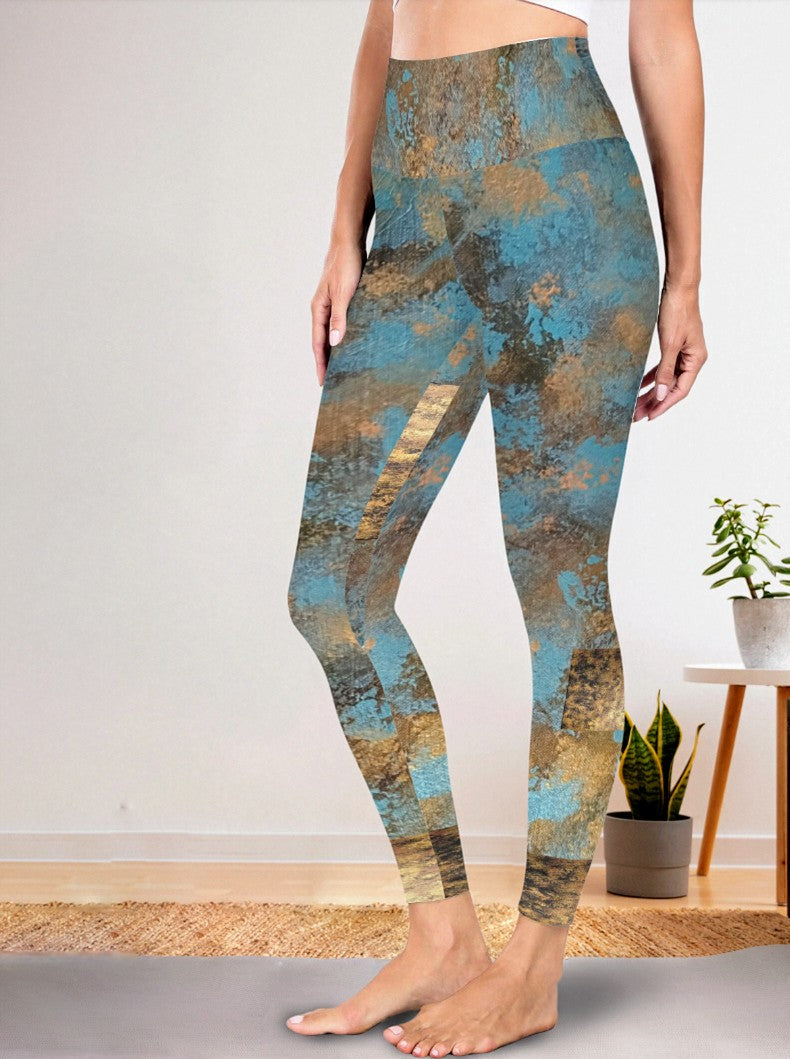Golden Authenticity: Women's High Waist Tummy Control Yoga Leggings