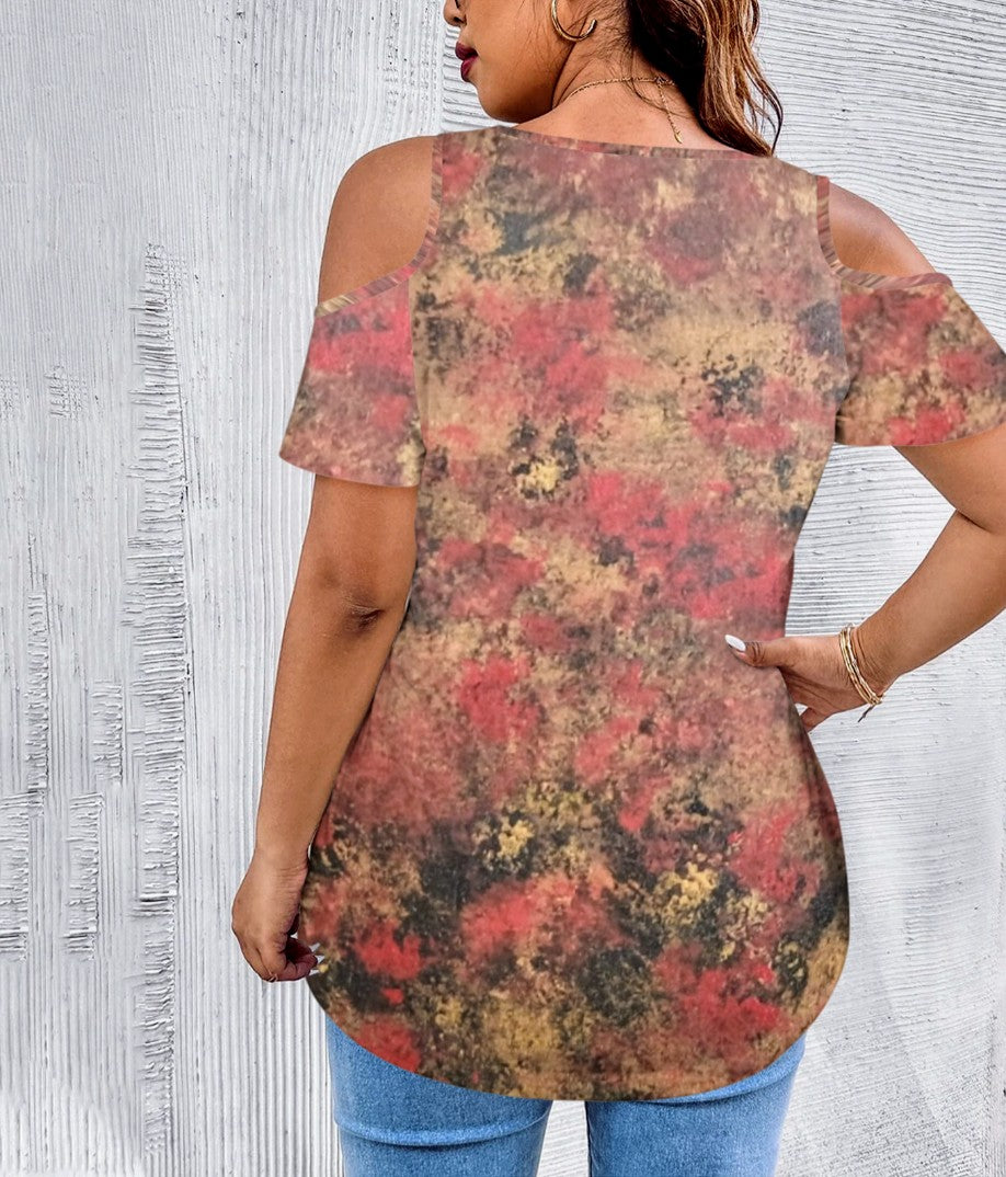 Golden Fire: Women's V-Neck Cold Shoulder T-Shirts