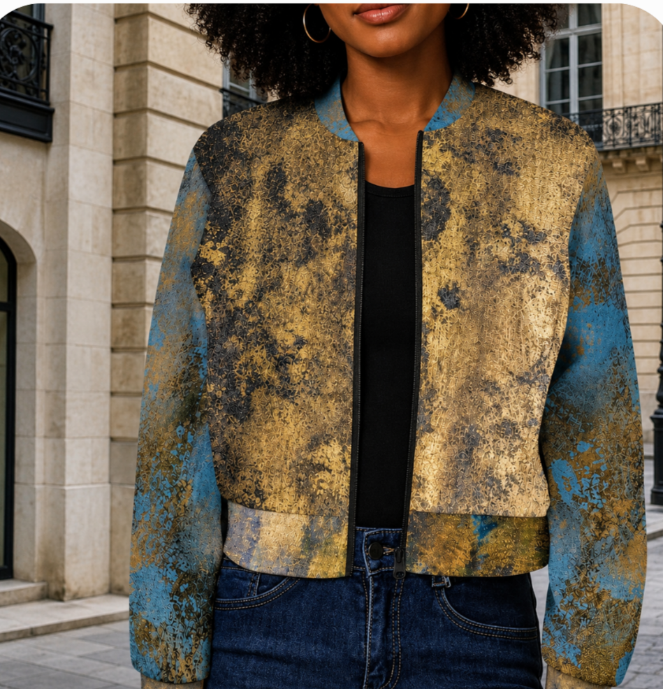 Golden Authenticity: Women's Bomber Jacket - Short