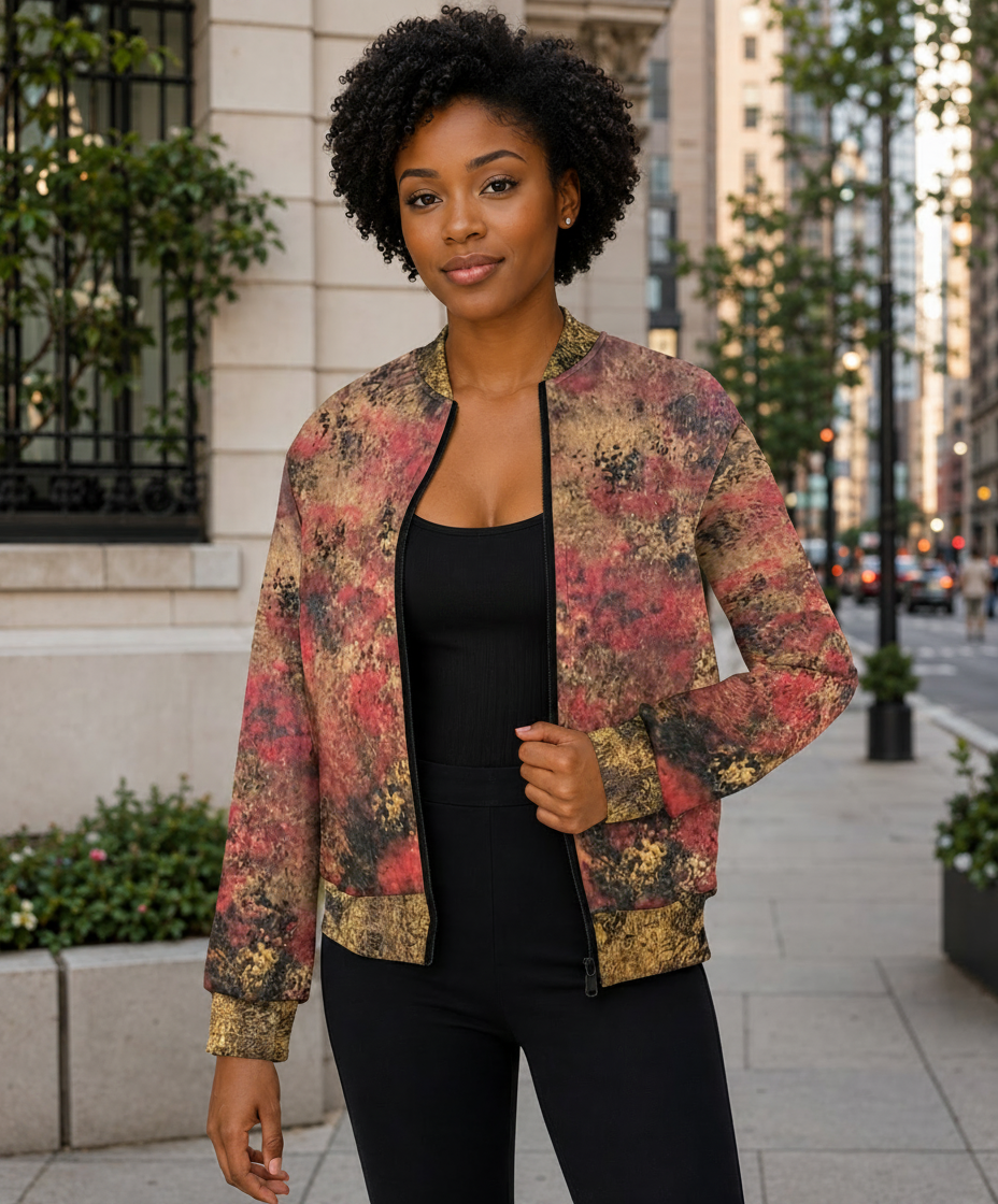 Golden Fire: Women's Bomber Jacket - Long